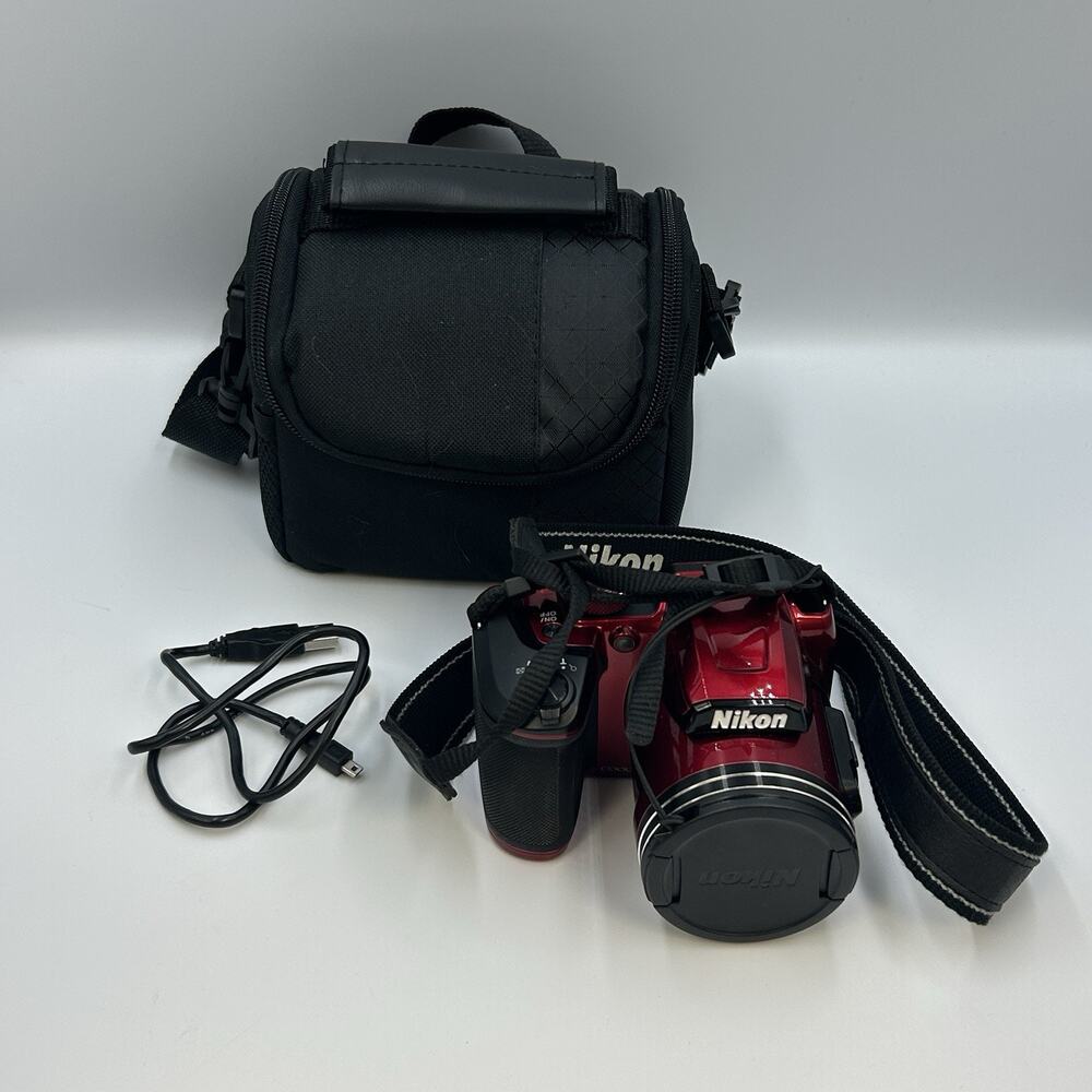 Nikon Coolpix B500 Digital Camera Red 16MP Tilt LCD HD Video 40x Zoom w/ Case